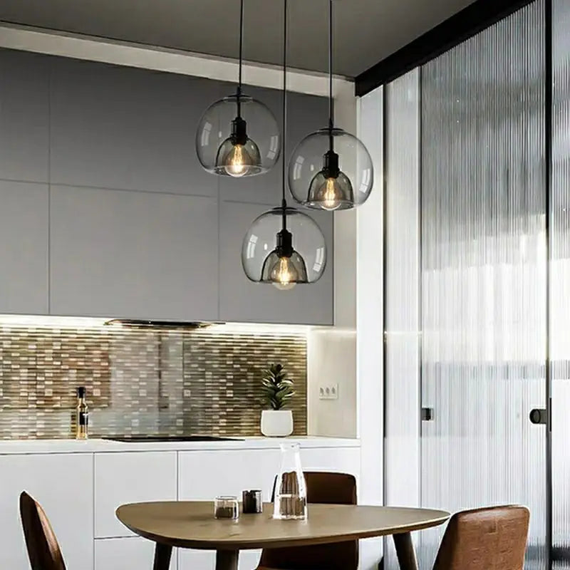 Axyaa Smoke Gray Amber Glass Pendant Lamps for Dining Table.