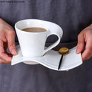 Axya Wave Ceramic Coffee Cup and Saucer Set - White Office Tea Mug Kit