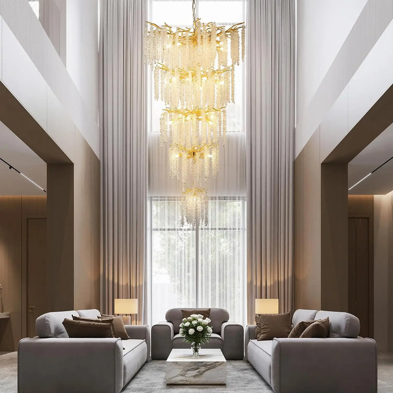 Axyaa Nordic Luxury Crystal Tassel Chandelier for Living Room Staircase