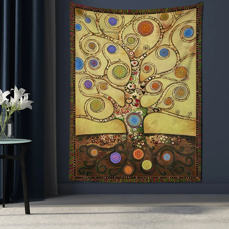 Axyaa Chakras Tree of Life Tapestry: Boho Wealth Totem Wall Hanging Home Decor