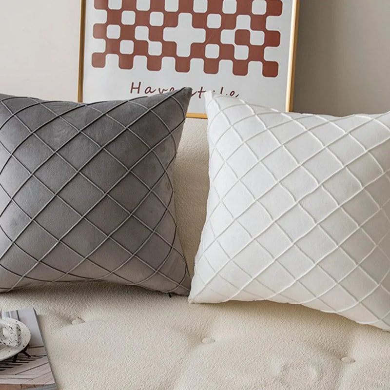 Axyaa Velvet Plaid Cushion Cover 45x45 Living Room Sofa Decor Nordic Style