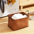 Axyaa Brown Rattan Weave Dirty Clothes Basket 38cm - Portable Home Storage Basket