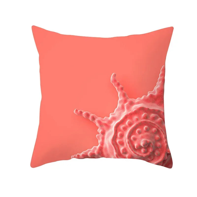 Axyaa Starfish Stripe Print Cushion Cover | Pink Coral Orange Home Decor Pillow Cover