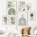 Axyaa Green Geometry Plant Leaves Canvas Wall Art Print Nordic Home Decor