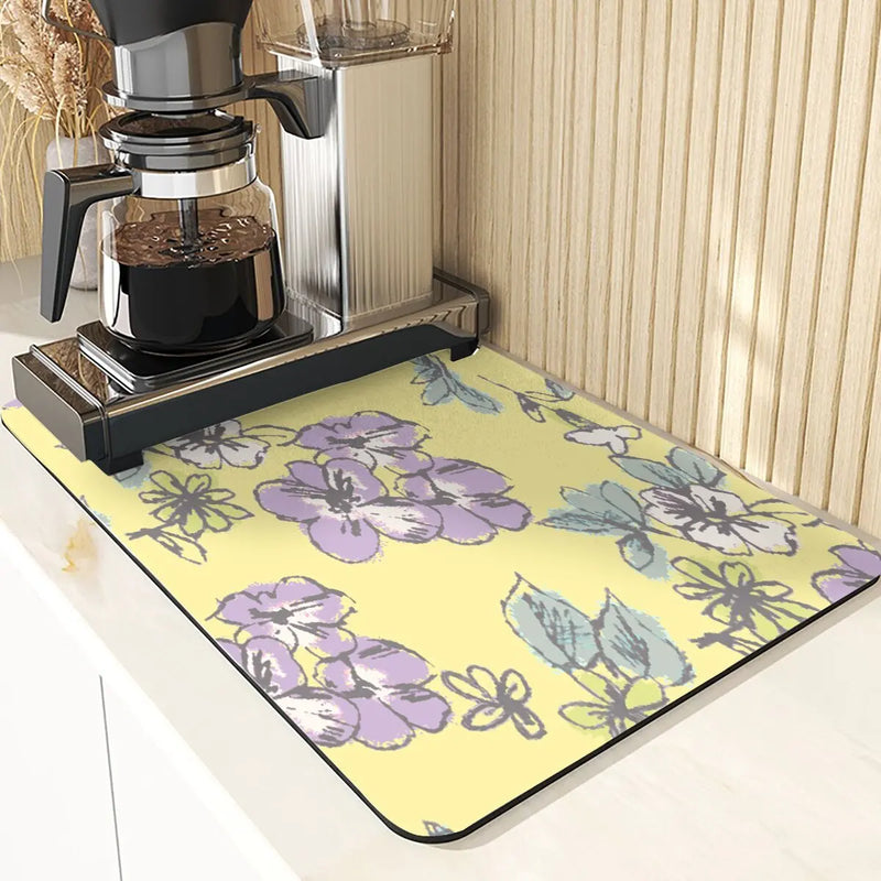 Axyaa Silicone Dish Mat, Flowers Pattern Absorbent Drying Mat for Kitchen Essentials