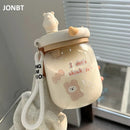 Axyaa Kawaii Bear Boba Bubble Tea Bottle 800ml Straw BPA-Free