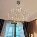Axyaa Modern Gold Crystal Chandelier for Living Room & Kitchen Island - LED Firework Hanging Light