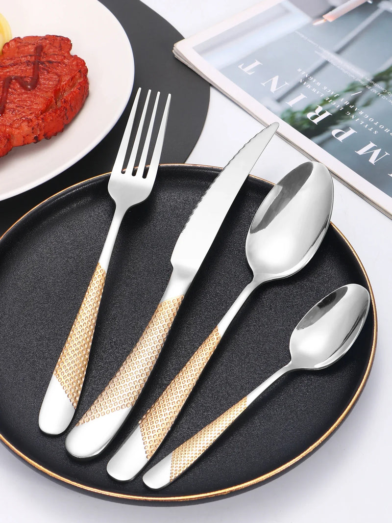 Axyaa 24pc Stainless Steel Tableware Set for Family Dining