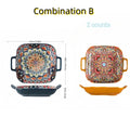 Axyaa Bohemian Double Ear Square Ceramic Plate 9-inch