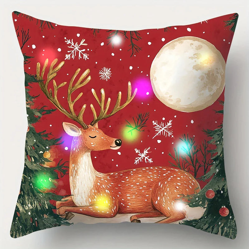Axyaa LED Christmas Pillowcase with Santa Claus Snowman Reindeer Pattern