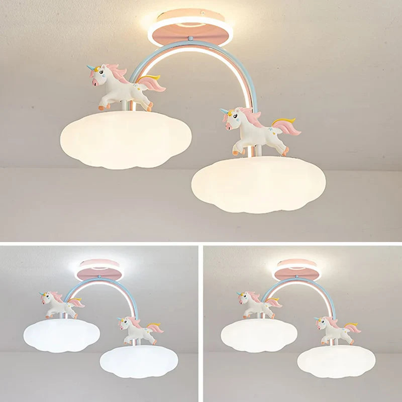 Axyaa Unicorn Cloud Chandelier with Remote Control for Children's Room