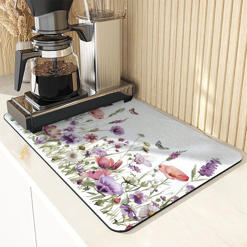Axyaa Butterflies Draining Mat: Quick Dry Kitchen & Bathroom Drain Pad