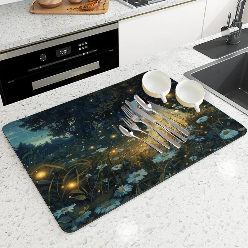 Axyaa Halloween Diatom Tableware Drain Mat for Kitchen Counter and Coffee Bar