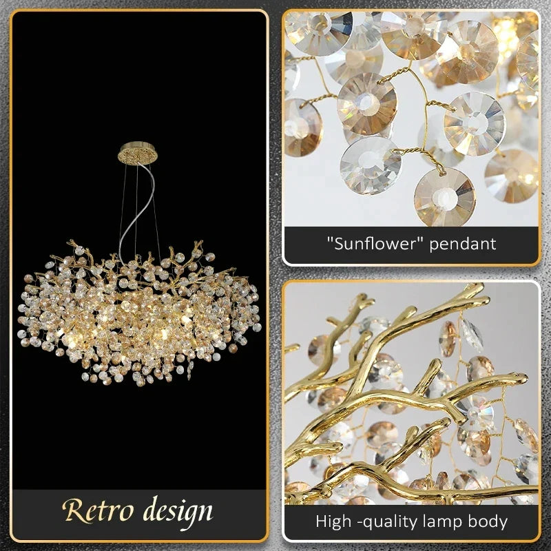 Axyaa Crystal Sun Chandelier: High-End Nano Electroplated Suspension Lamp for Elegant Lighting