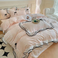 Axyaa Princess Seersucker Bedding Set with Lace Ruffle, Double Queen Twin Sheets