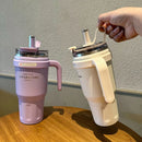 Axyaa Stainless Steel Straw Thermos Bottle Portable Handle Insulation Coffee Mug
