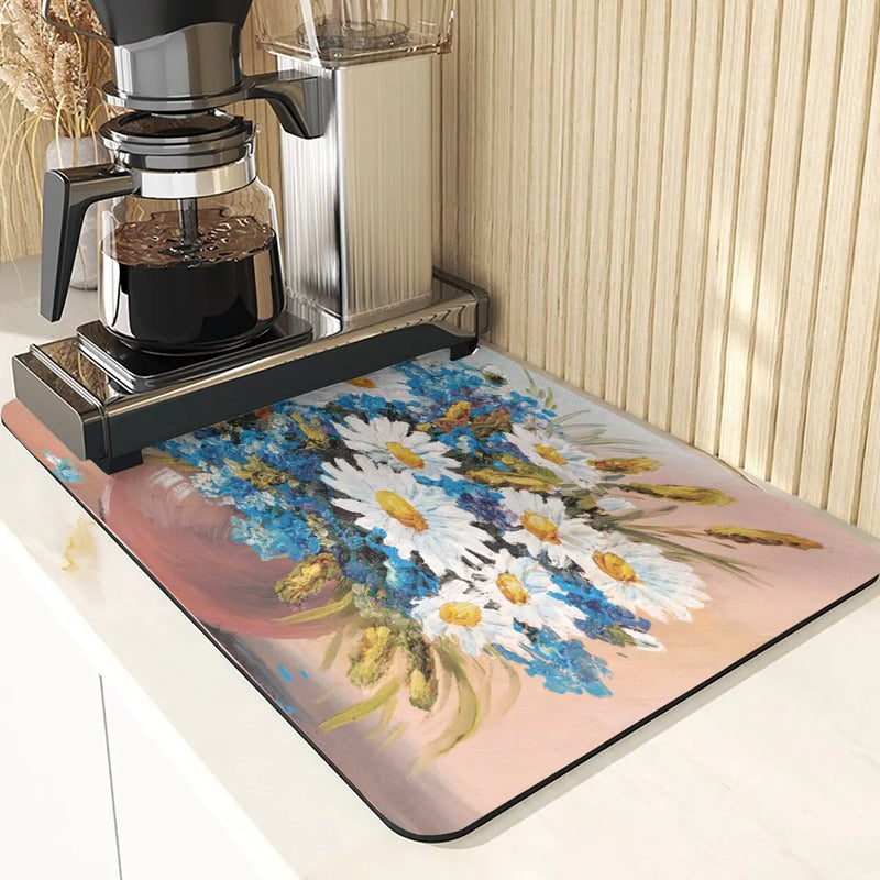 Axyaa Silicone Drainer Mat: Plant Style, Non-Slip, Absorbent Kitchen Drying Mat