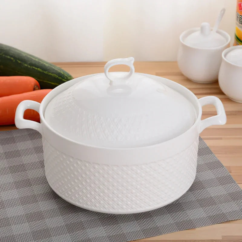 Axya Ceramic Phnom Penh Soup Pot with Cover, Nordic Round Pure Color Bowl