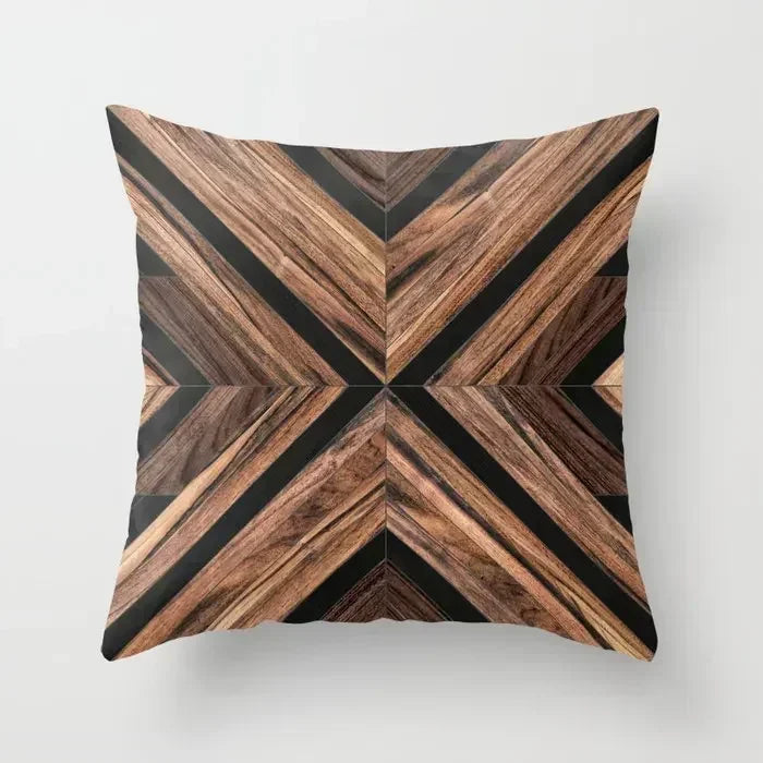Axyaa Wood Texture Marble Pillowcases - Geometric Cushions Case for Home Decor
