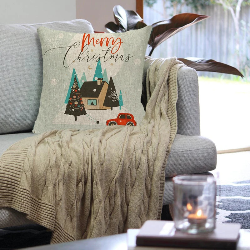 Axyaa Christmas Decor Pillow Covers 18x18 Linen for Sofa Living Room Home Decor