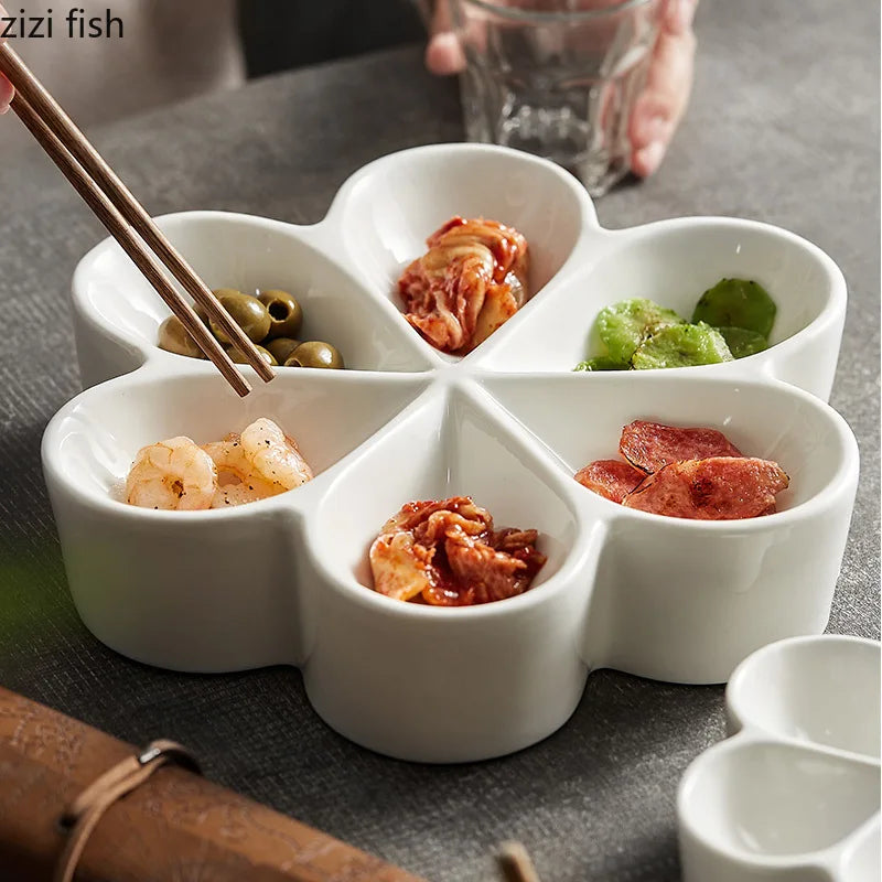 Axya Ceramic Dinner Plate: Multi Grid Snack Tray for Sashimi & Sushi