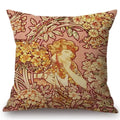 Axyaa Art Nouveau Mucha Gallery Cushion Cover - Beautiful Girl Pattern Linen Pillowcase