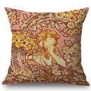 Axyaa Art Nouveau Mucha Gallery Cushion Cover - Beautiful Girl Pattern Linen Pillowcase