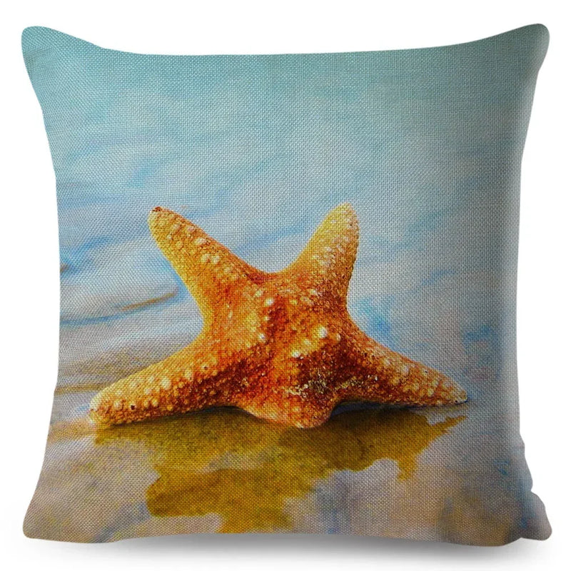 Axyaa Starfish Print Linen Pillowcase for Home & Car Decor