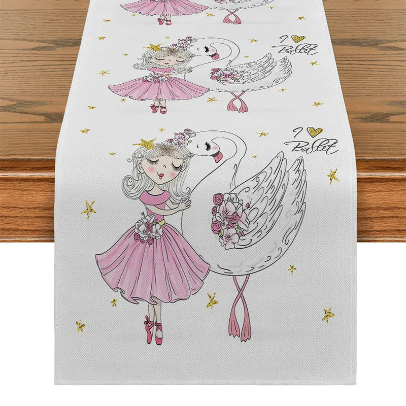 Axyaa Swan Ballet Girl Table Runner for Dining Room Decors