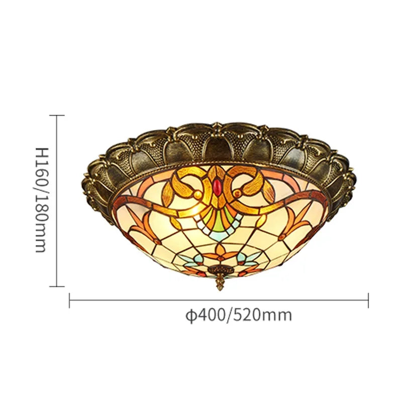 Axya Tiffany Ceiling Lamp: European Retro Style LED Light for Living Room, Bedroom, Corridor