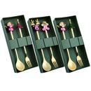 Axyaa Gold Stainless Steel Christmas Cutlery Set with Metal Elk Hat Tree Design