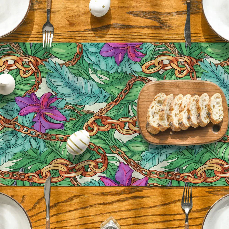 Axyaa Tropical Palm Leaf Flower Chain Table Runner