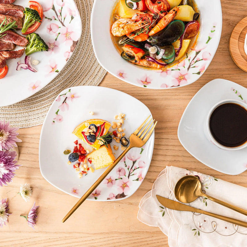 Axya Pink Floral Porcelain Plate Set for 12 - 60 Piece