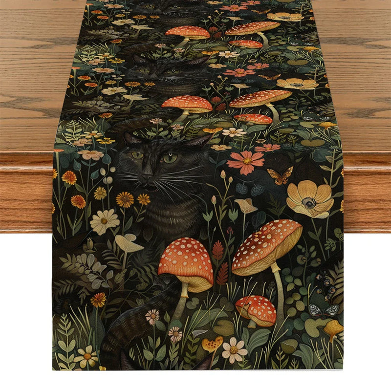 Axyaa Black Cats Butterflies Table Runner for Farmhouse Dining and Wedding Party