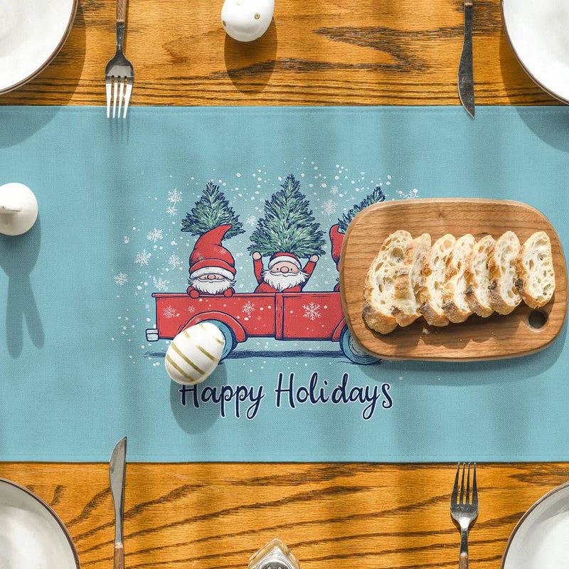 Axyaa Christmas Pickup Truck Pygmy Fir Snowflake Table Runner