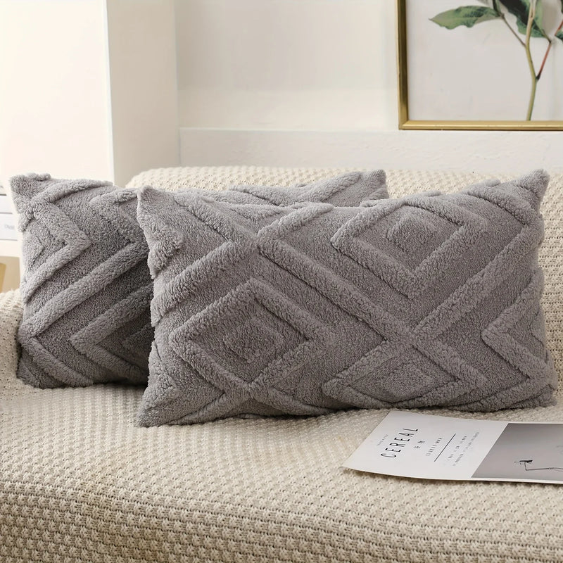 Axyaa Snowflake Velvet Cream White Pillow Cover, Rhombus Pattern for Home Decor