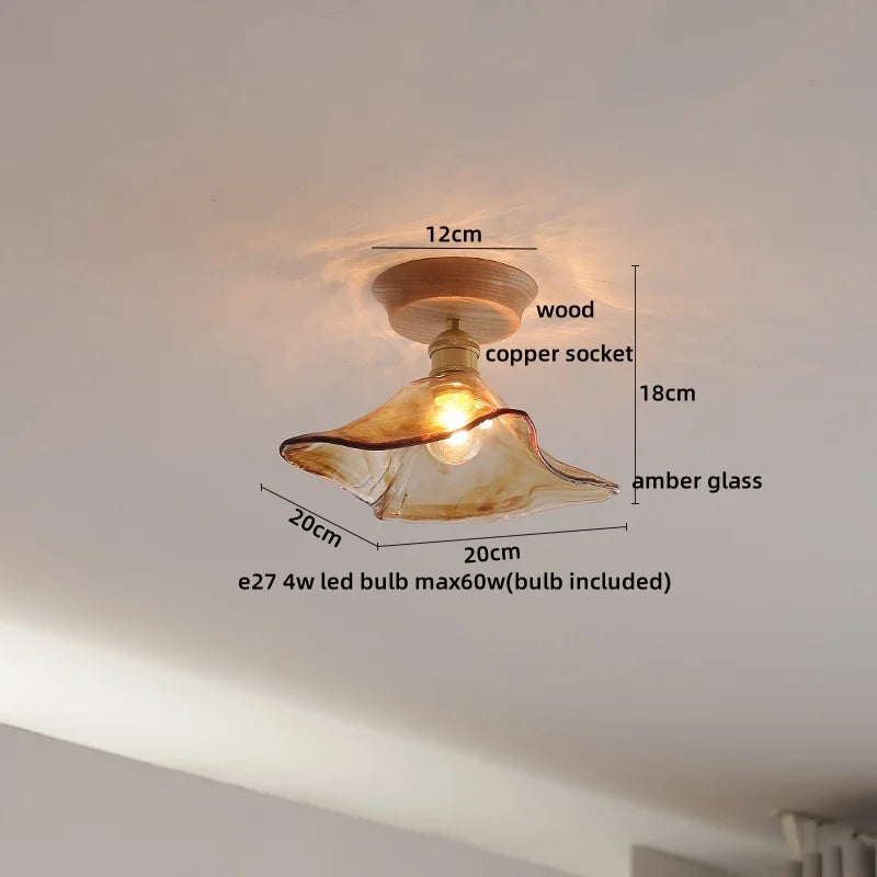 Axyaa Glass Wood LED Ceiling Lamp for Home Restaurant Living Room Decor