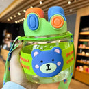 Axyaa Kawaii Bear 1L Water Bottle with Straw, Cute Design for Kids, Travel-friendly