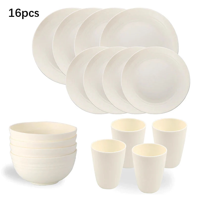 Axyaa White Plastic Tableware Set: Plate, Bowl, Cup, Fruit Plate, Dessert Plate, Salad Bowl, Drink Cup