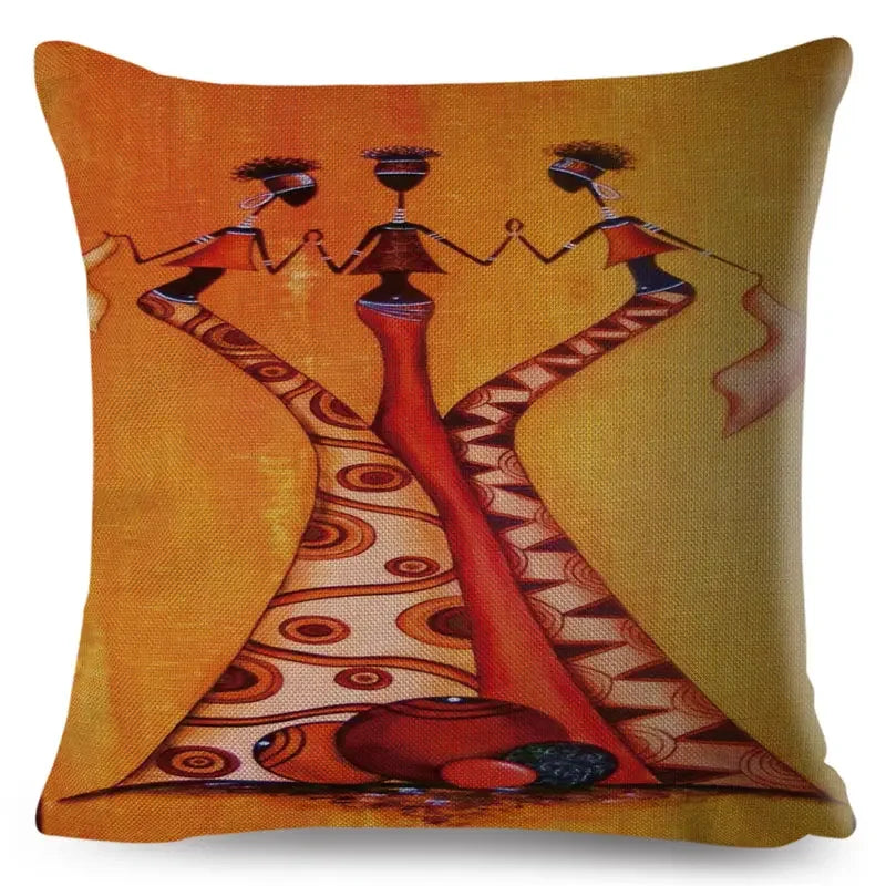 Axyaa Abstract African Woman Decorative Cotton Linen Cushion Cover