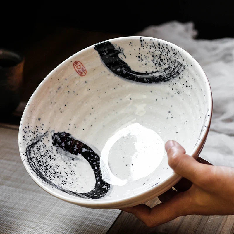 Axya 7.5 Inch Ceramic Ramen Bowl Set - Retro Style Dinnerware and Mixing Bowl