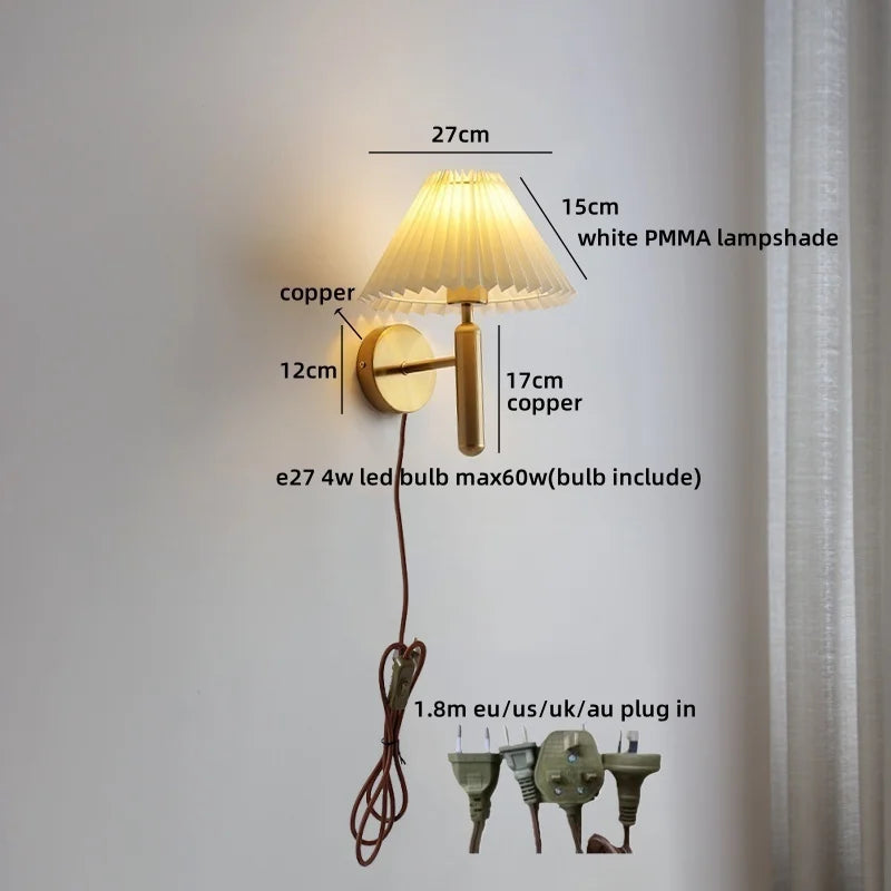 Axyaa White Umbrella Gold Copper LED Wall Lights - Luxury Bedroom Decor
