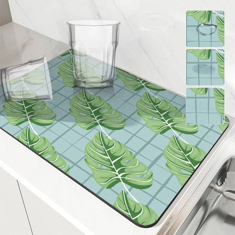 Axyaa Kitchen Draining Mat: Absorbent, Antiskid, Quick Dry Bathroom & Coffee Dish Pad