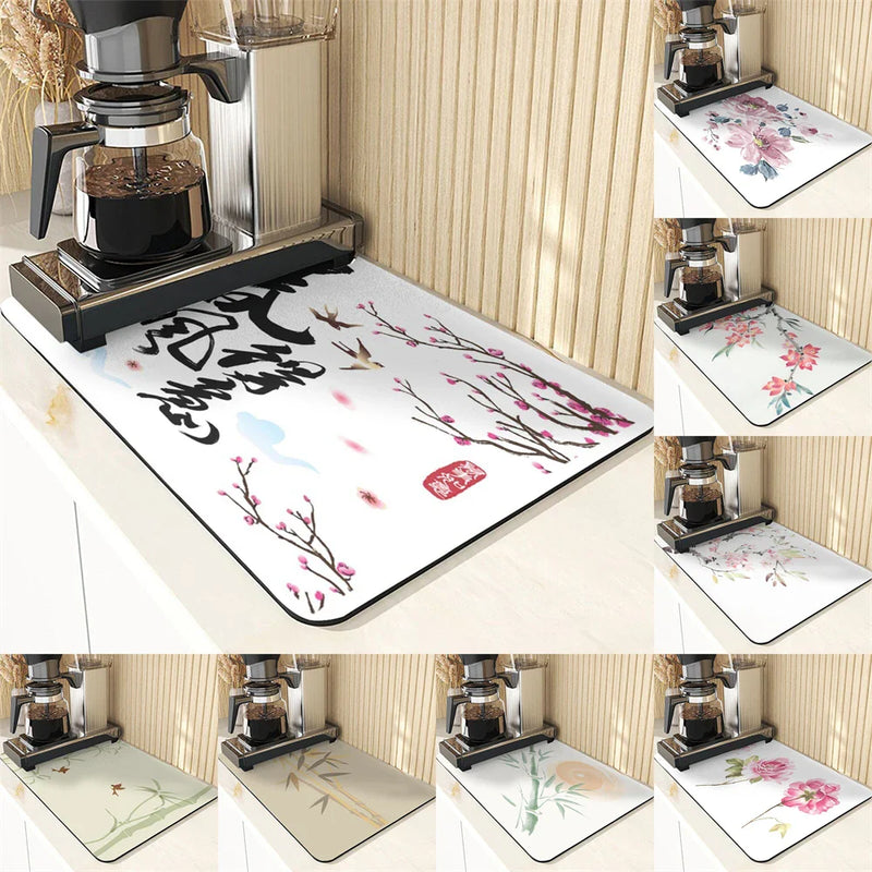 Axyaa Chinese Style Flowers Pattern Cup Mat Set for Dining Table