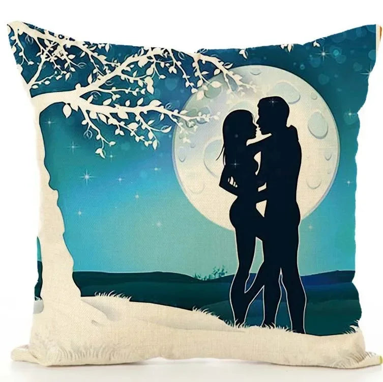 Axyaa Cartoon Couple Linen Pillowcase: Cute Room Decor & Valentine's Day Gift