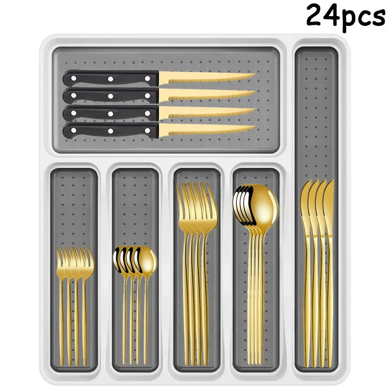 Axyaa 48pc Stainless Steel Tableware Set Knife Fork Spoon Dessert Steak Knife