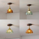 Axyaa Amber Glass LED Ceiling Light Fixture with Wood Canopy - Modern Home Lighting