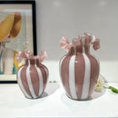 Axyaa Striped Glass Vase with Wavy Edge - Vintage Floral Arrangement Accessories