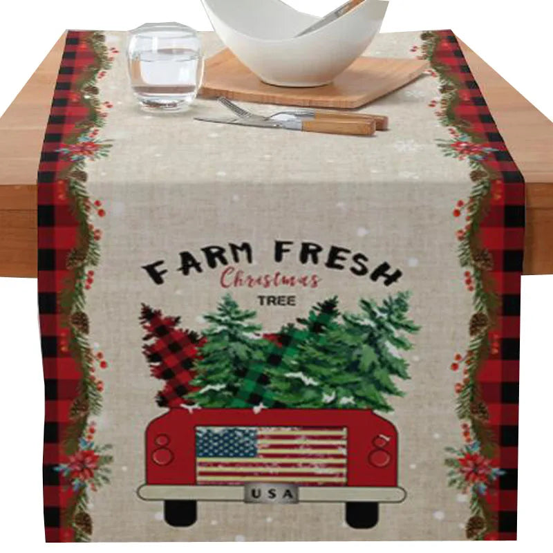 Axyaa Christmas Table Runner with Gnome Elk Tree Snowflake Print