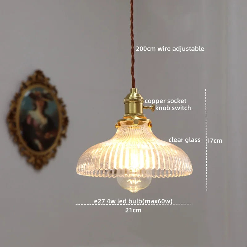 Axyaa Modern LED Glass Copper Pendant Light with Knob Switch